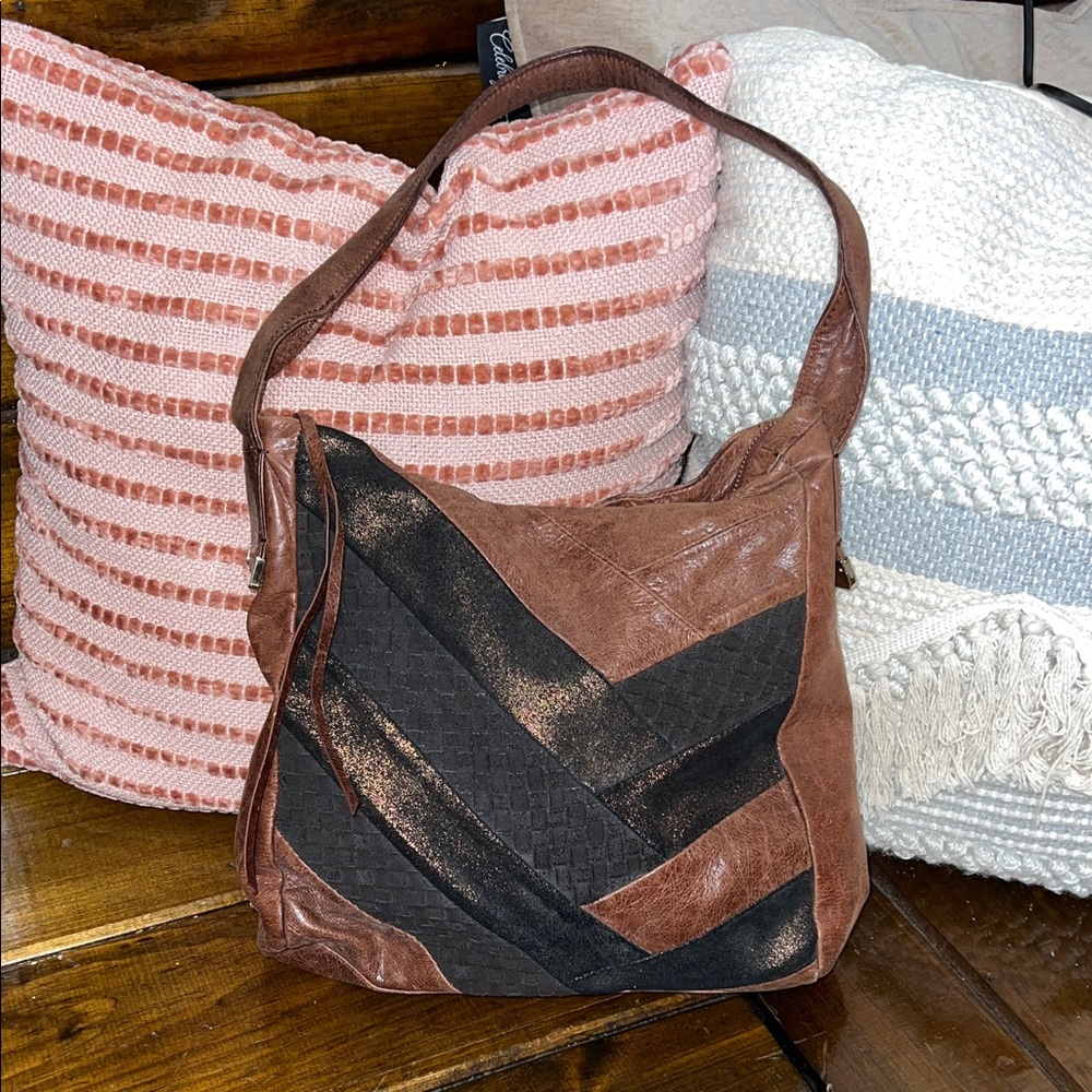 Elliott Lucca Brown and Black‎ Leather Women's Shoulder Bag